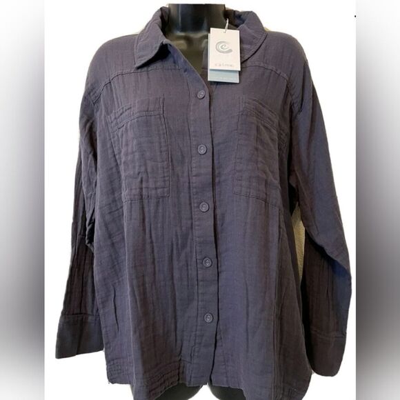 Johnny Was Calme Women's Double Packet Shacket,  Color Graphite Size Medium - Picture 2 of 8